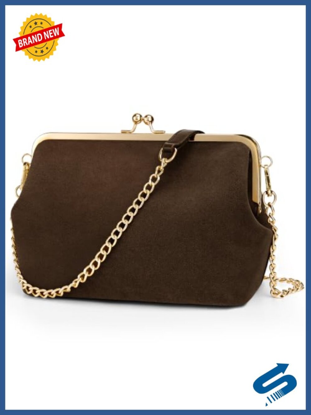 Kiss Lock Shoulder Bag Crossbody Purse Detachable Strap Faux Suede